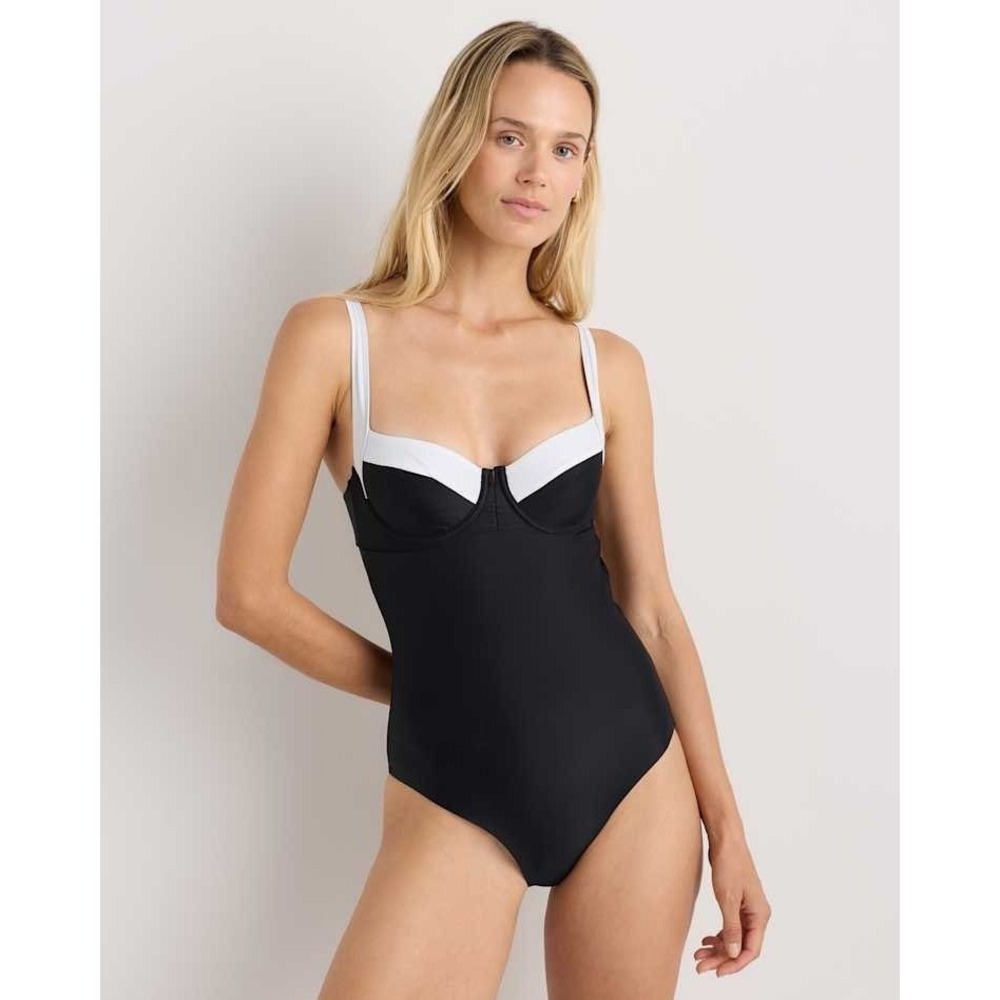 Quince‎ Italian Underwire One Piece Swimsuit Black & White Size Medium NWT